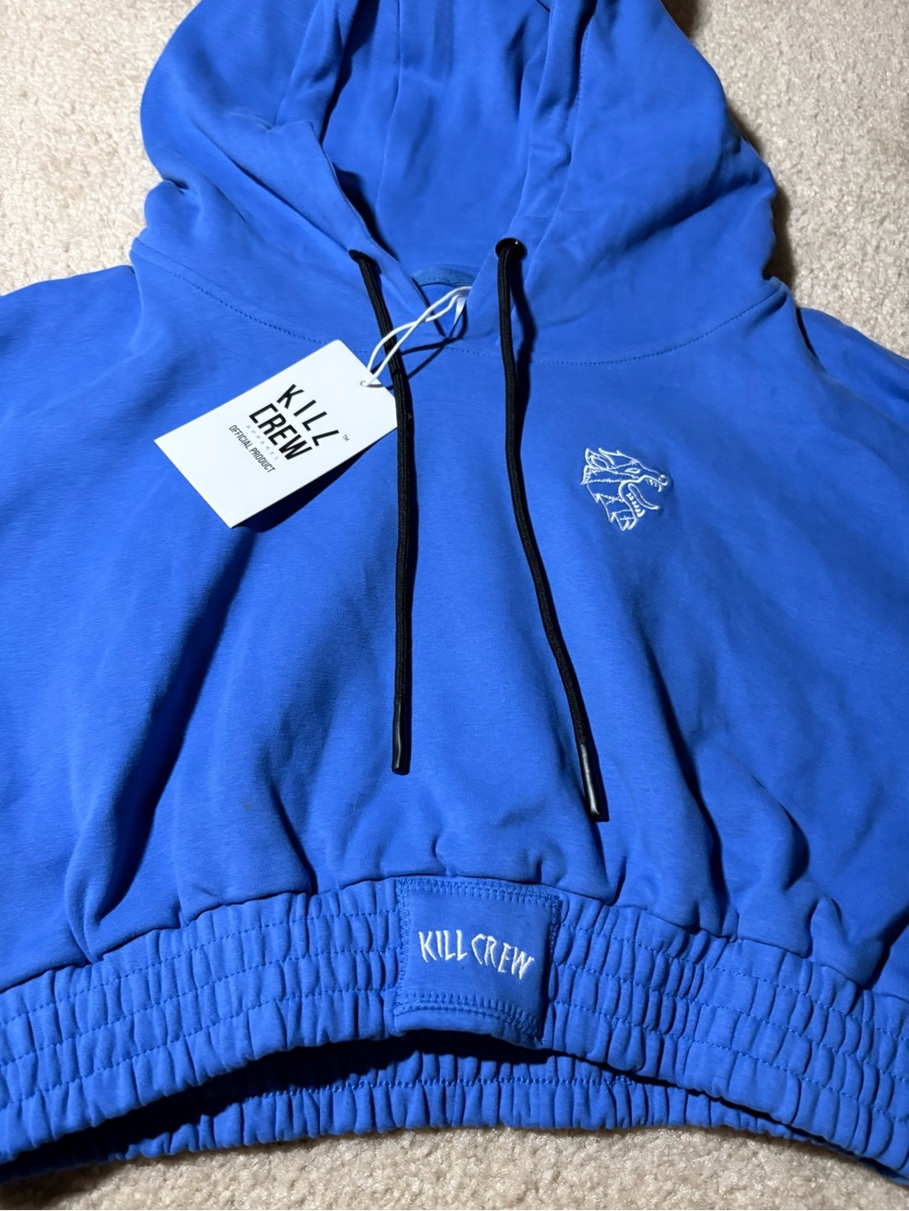 Kill Crew Blue Cropped Hoodie with Black Drawstrings - Picture 2 of 6